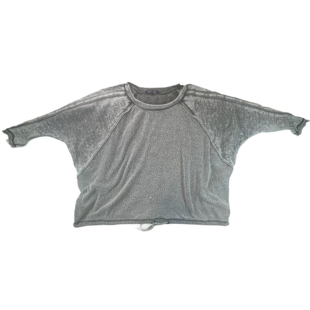 Ocean Drive Women M Acid Wash Dolman Sleeve Fleece Crewneck Sweatshirt Gray